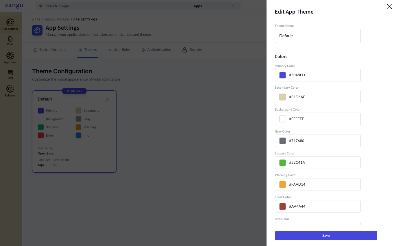 Edit App Theme - Color customization interface