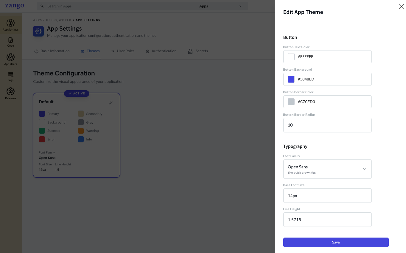 Edit App Theme - Typography settings