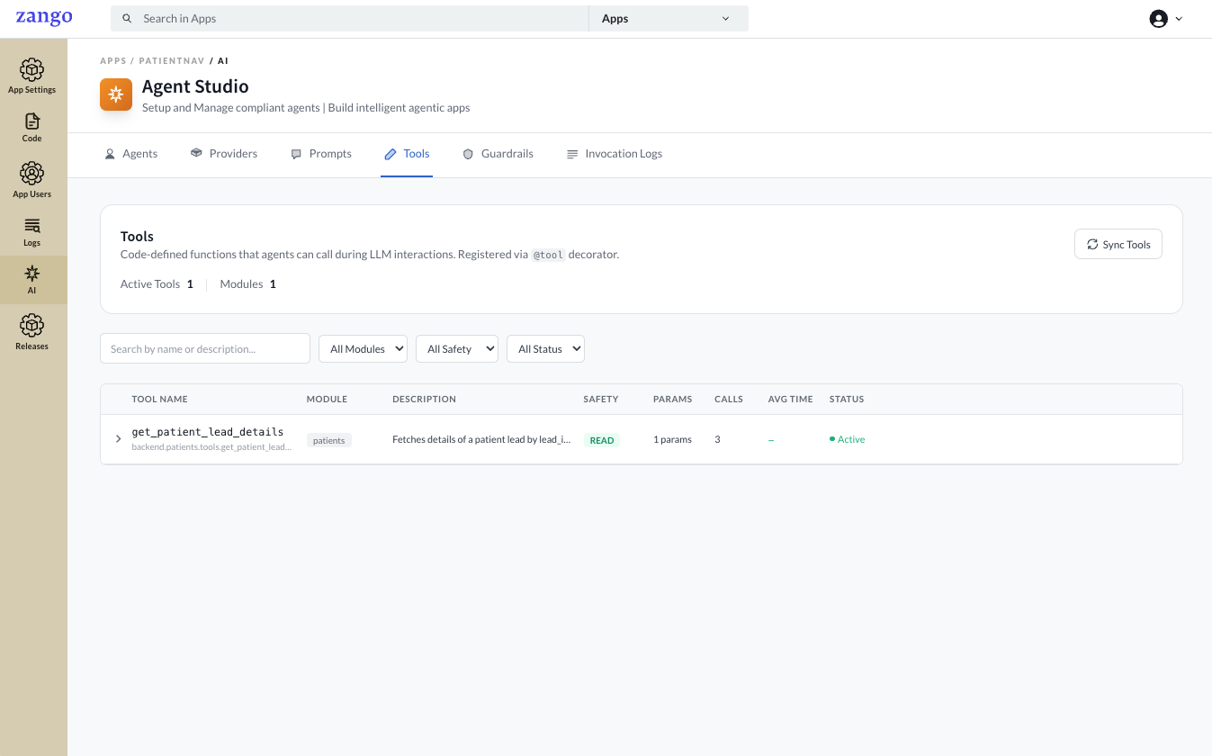 Tools list after sync