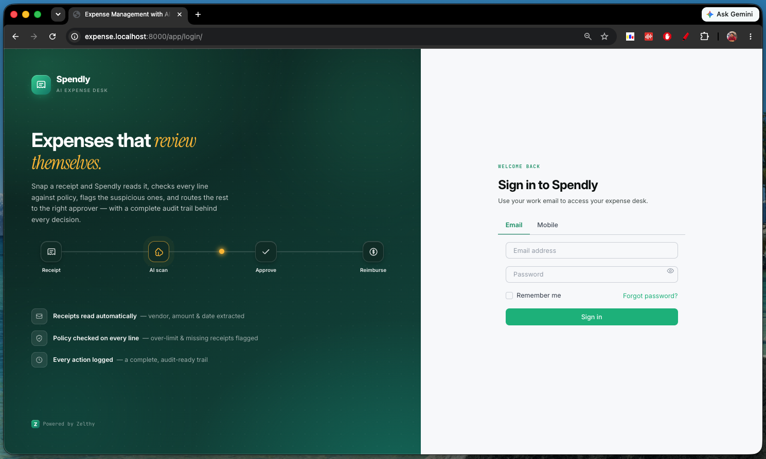 Spendly sign-in screen